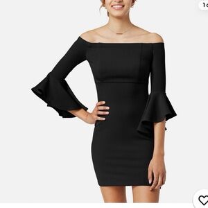 Teeze Me Black Off-Shoulder Dress with Flared Sleeves
